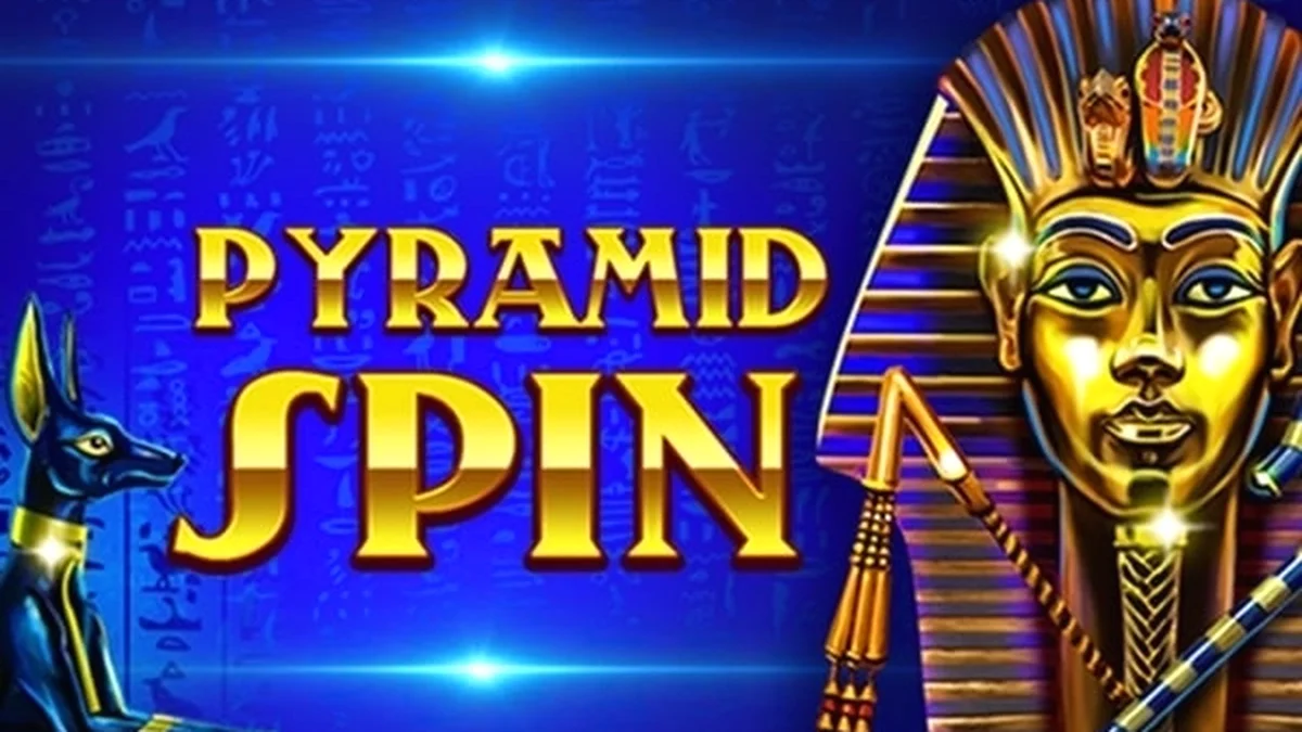 Tampilan visual gulungan slot Pyramid Spin dengan latar belakang piramida kuno.
